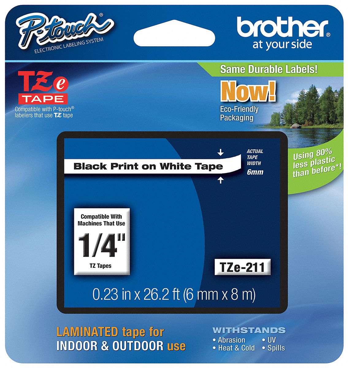 Combined Label and Ribbon Cartridge: 1/4 in x 26 1/4 ft, PET, White (Gloss), Indoor/Outdoor