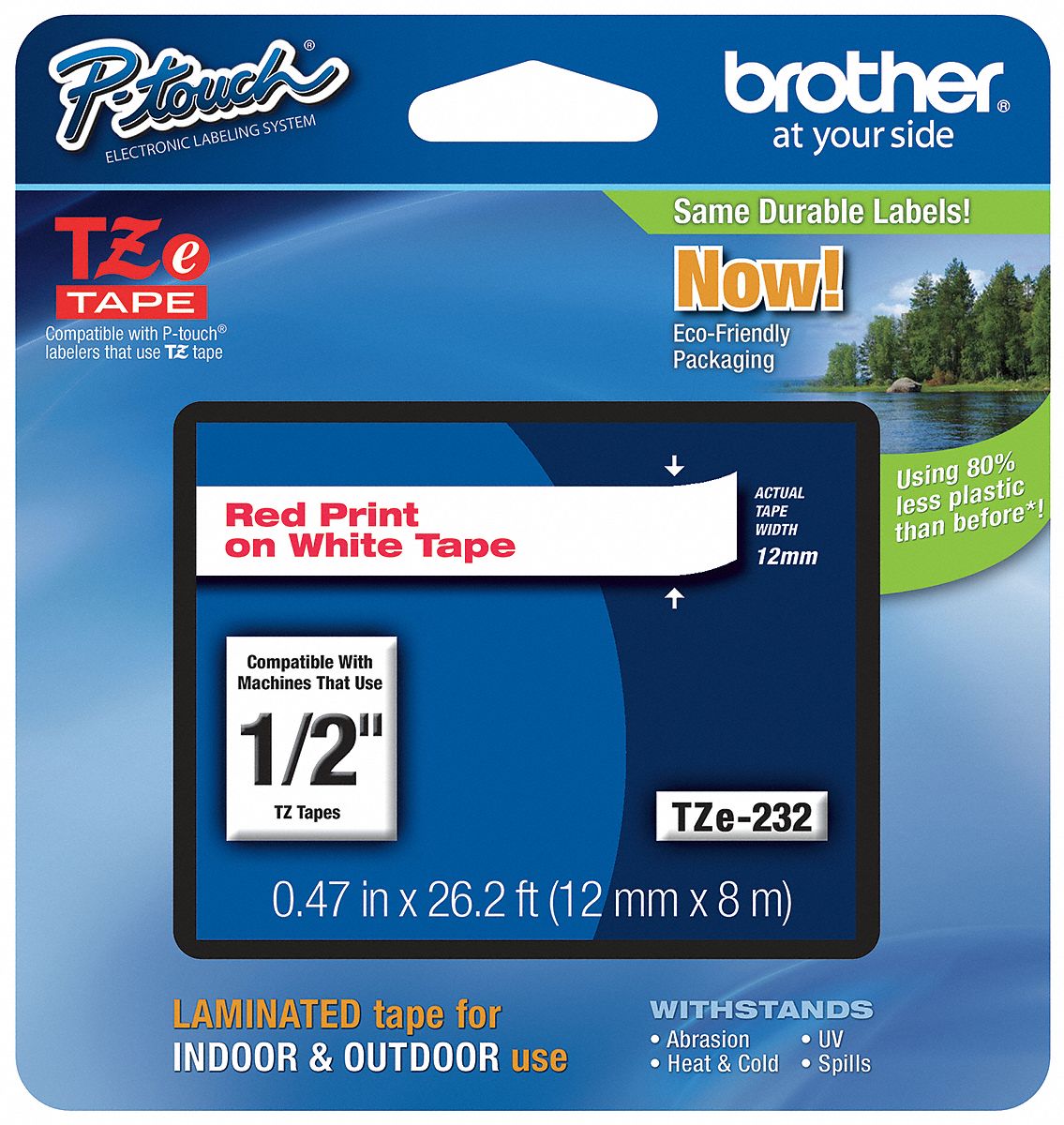 Combined Label and Ribbon Cartridge: 1/2 in x 26 1/4 ft, PET, White (Gloss), Indoor/Outdoor