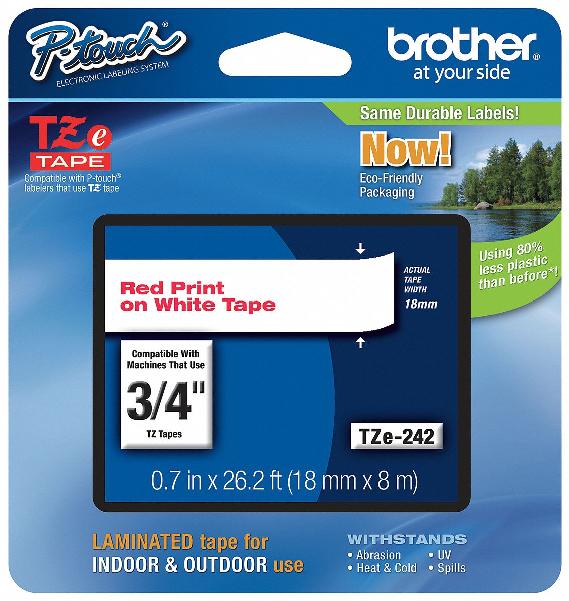 Combined Label and Ribbon Cartridge: 3/4 in x 26 1/4 ft, PET, White (Gloss), Indoor/Outdoor