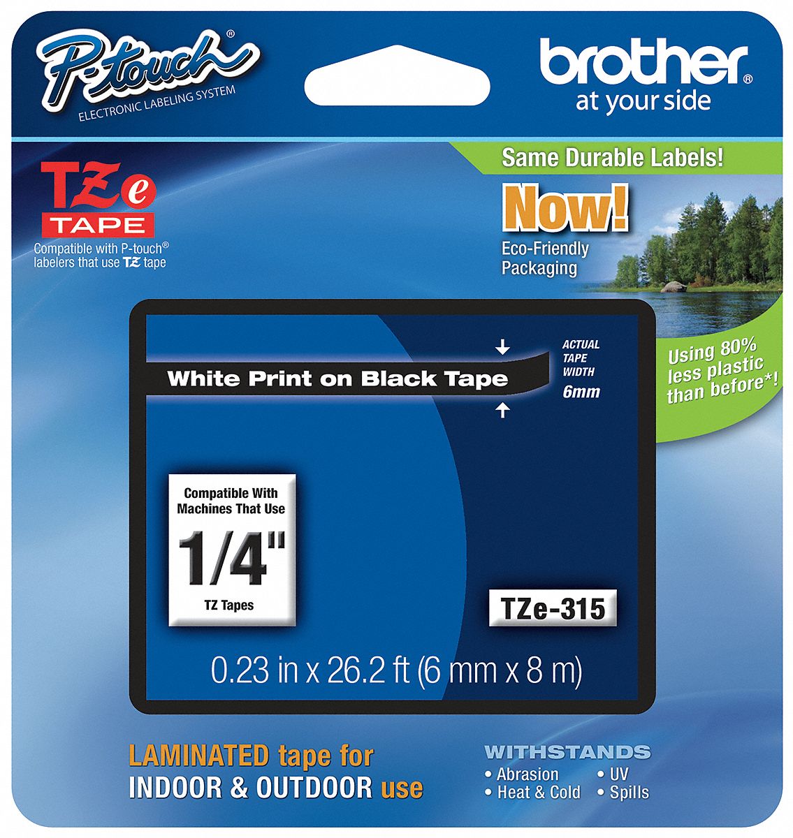 Combined Label and Ribbon Cartridge: 1/4 in x 26 1/4 ft, PET, Black (Gloss), Indoor/Outdoor