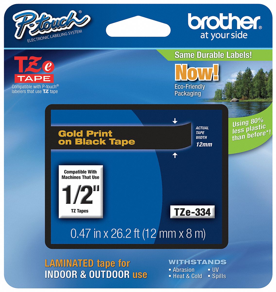 Combined Label and Ribbon Cartridge: 1/2 in x 26 1/4 ft, PET, Black (Gloss), Indoor/Outdoor