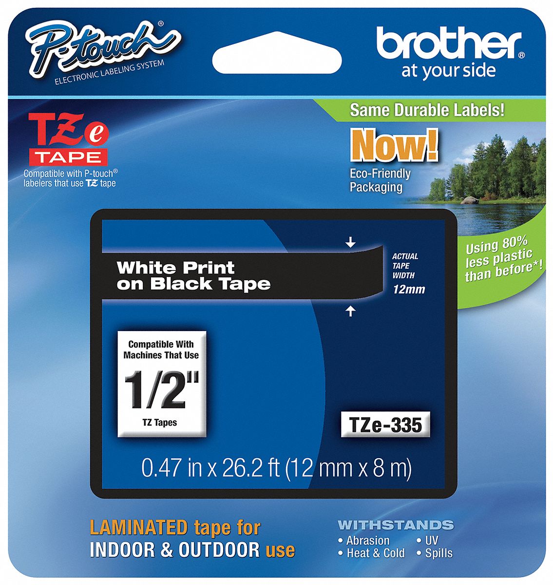 Combined Label and Ribbon Cartridge: 1/2 in x 26 1/4 ft, PET, Black (Gloss), Indoor/Outdoor