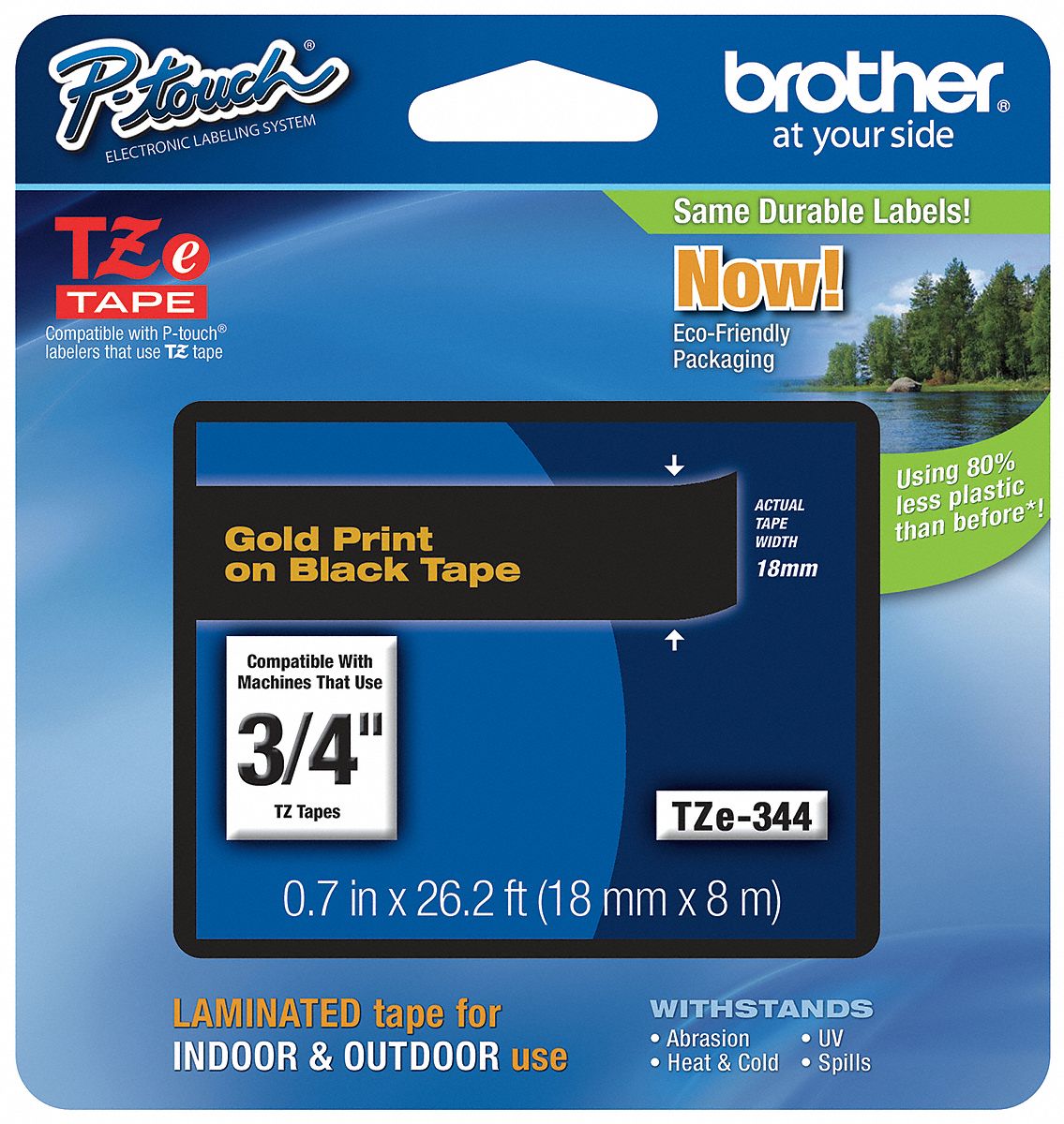 Combined Label and Ribbon Cartridge: 3/4 in x 26 1/4 ft, PET, Black (Gloss), Indoor/Outdoor