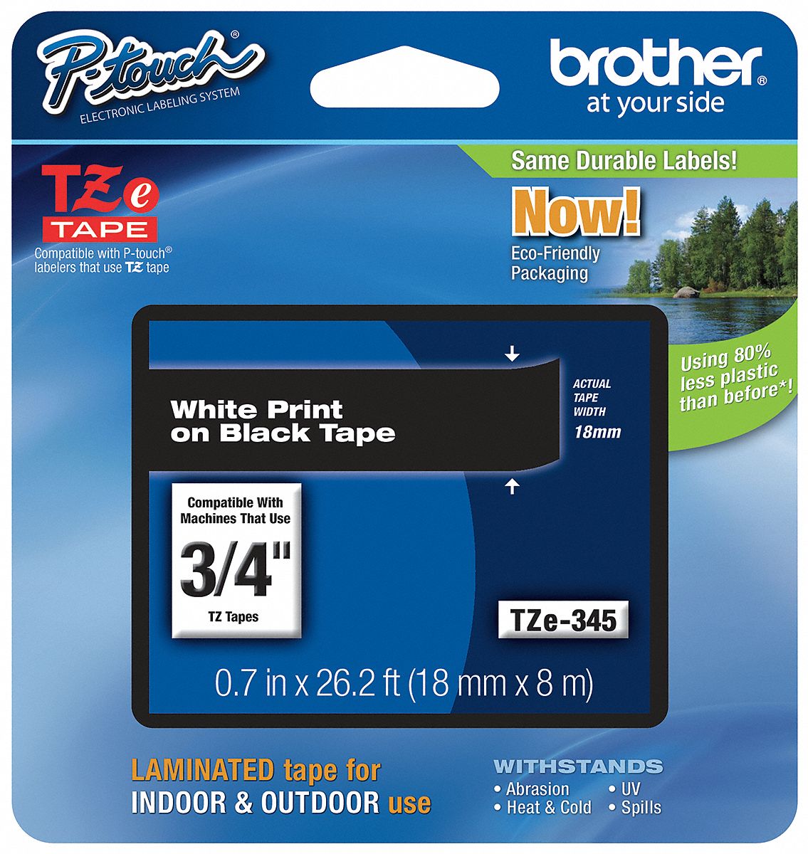Combined Label and Ribbon Cartridge: 3/4 in x 26 1/4 ft, PET, Black (Gloss), Indoor/Outdoor