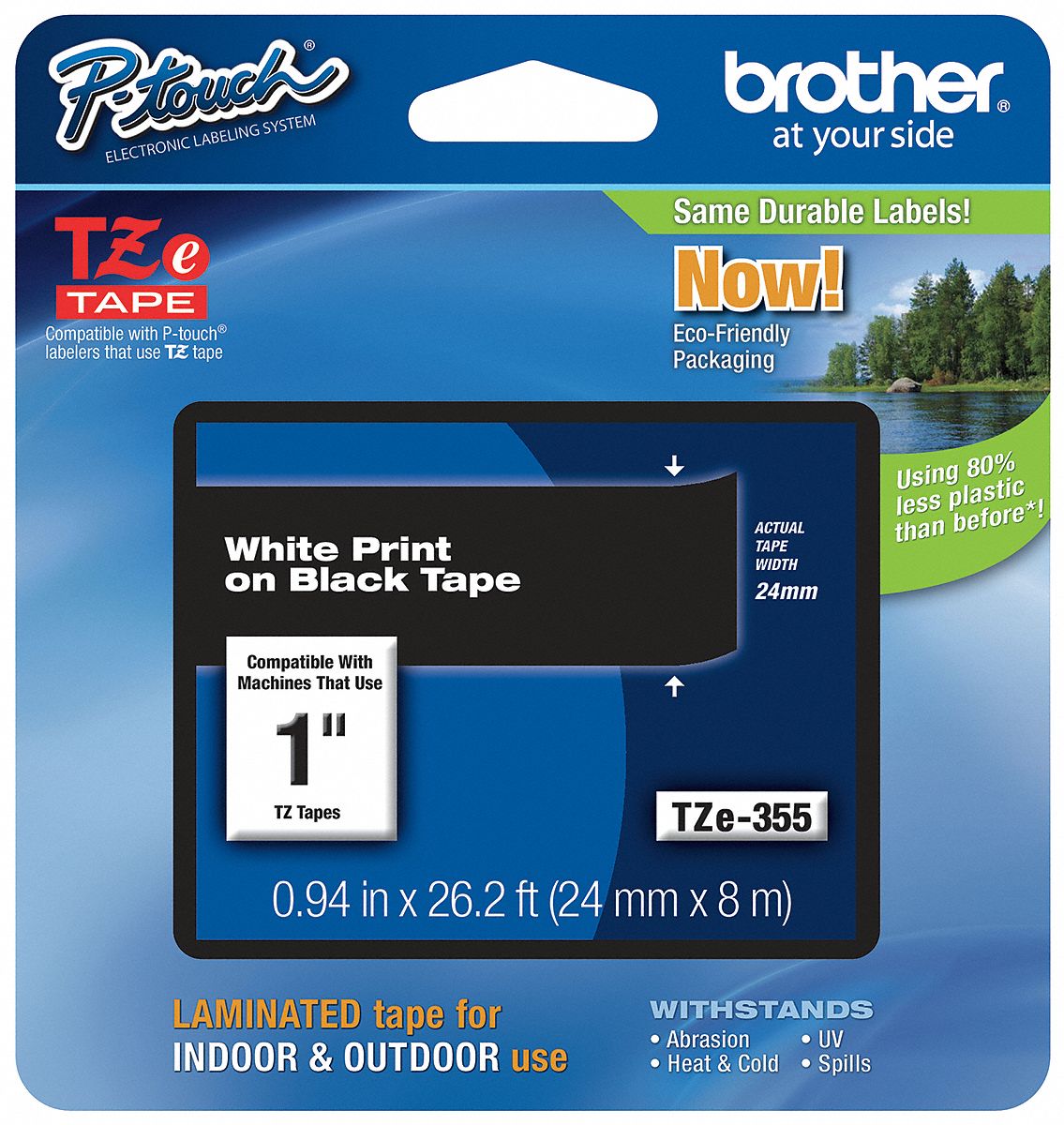 Combined Label and Ribbon Cartridge: 1 in x 26 1/4 ft, PET, Black (Gloss), Indoor/Outdoor