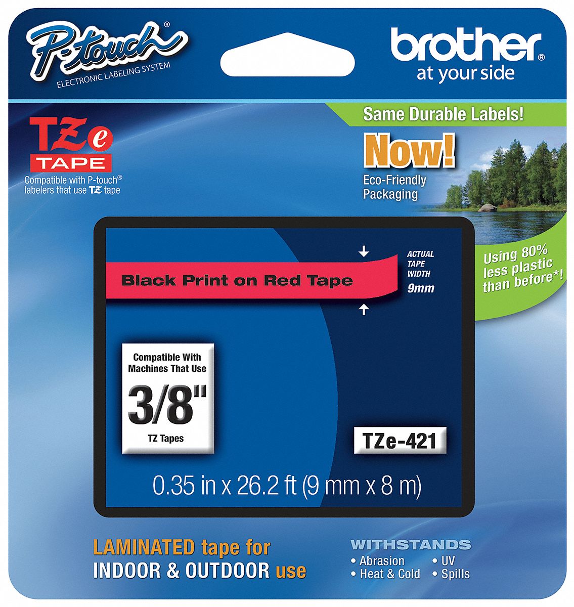 Combined Label and Ribbon Cartridge: 3/8 in x 26 1/4 ft, PET, Red (Gloss), Indoor/Outdoor