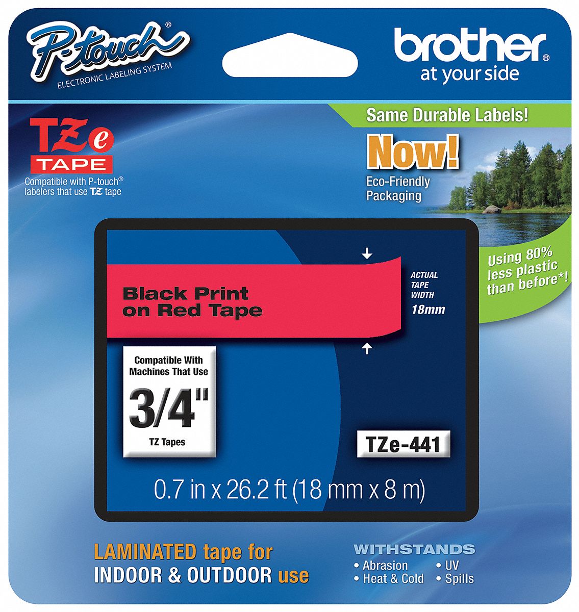 Combined Label and Ribbon Cartridge: 3/4 in x 26 1/4 ft, PET, Red (Gloss), Indoor/Outdoor