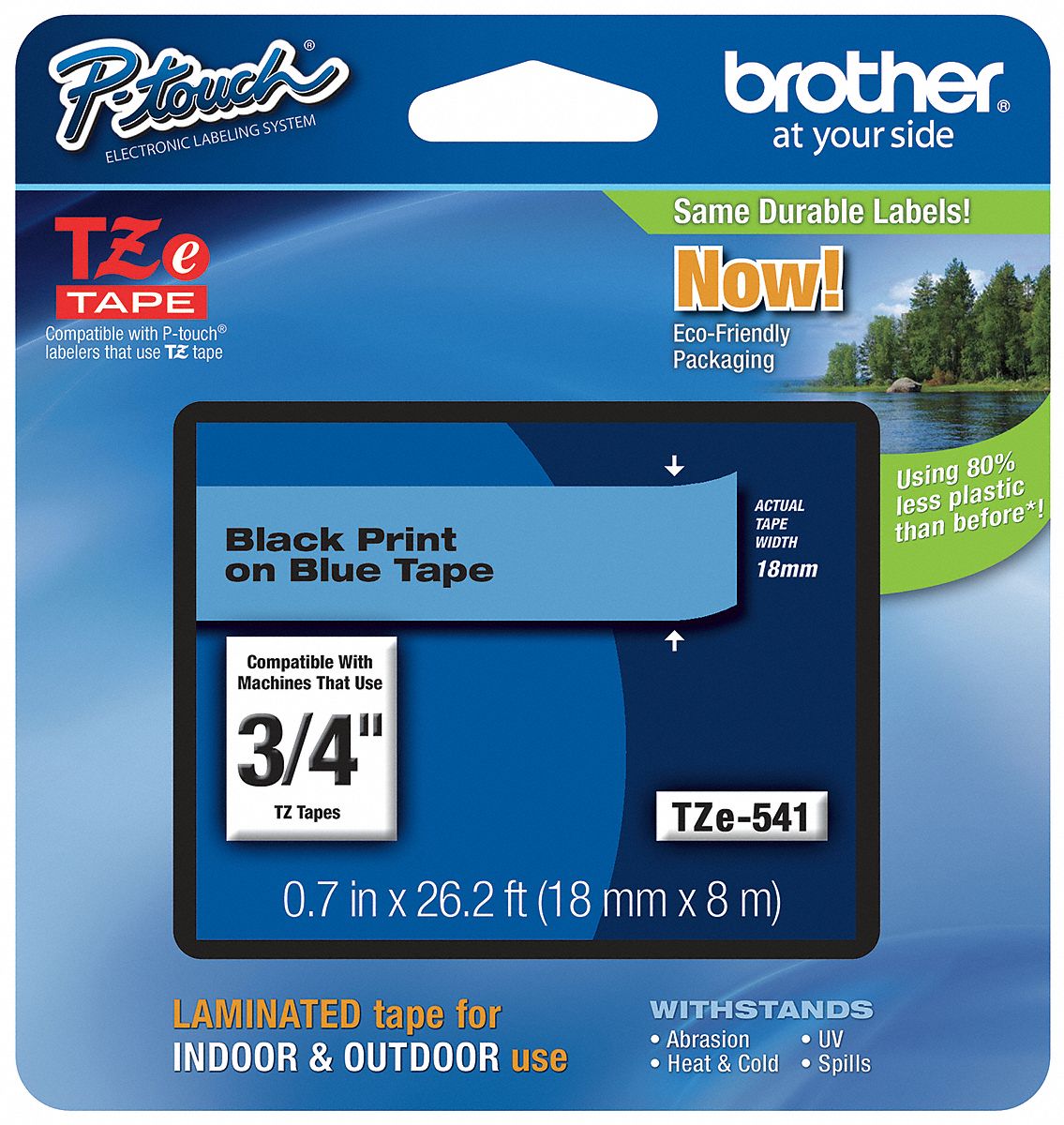 Combined Label and Ribbon Cartridge: 3/4 in x 26 1/4 ft, PET, Blue (Gloss), Indoor/Outdoor