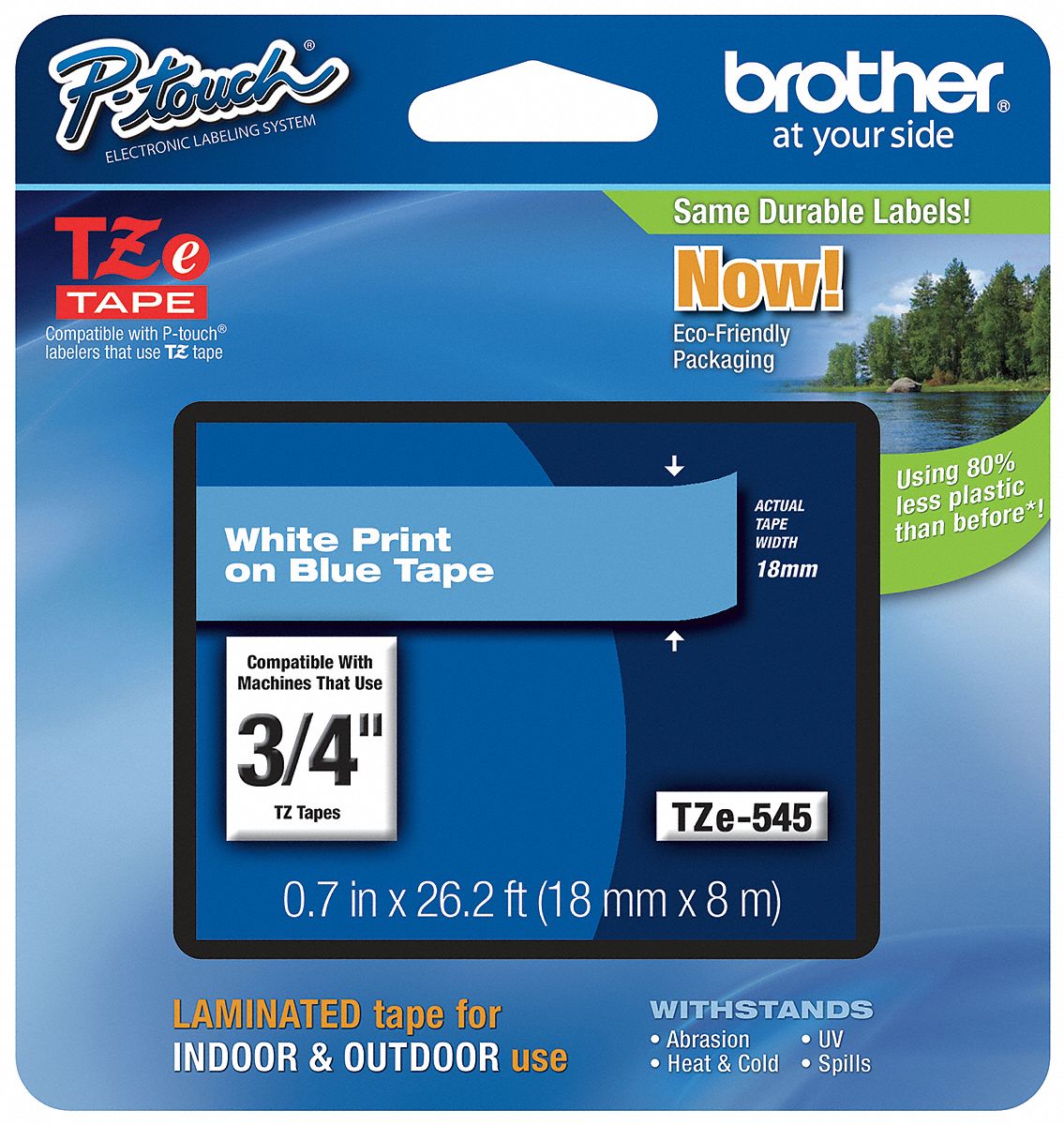 Combined Label and Ribbon Cartridge: 3/4 in x 26 1/4 ft, PET, Blue (Gloss), Indoor/Outdoor