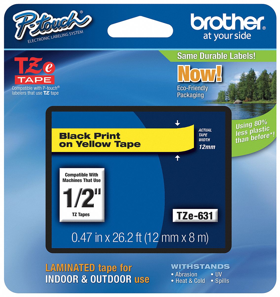 Combined Label and Ribbon Cartridge: 1/2 in x 26 1/4 ft, PET, Yellow (Gloss), Indoor/Outdoor