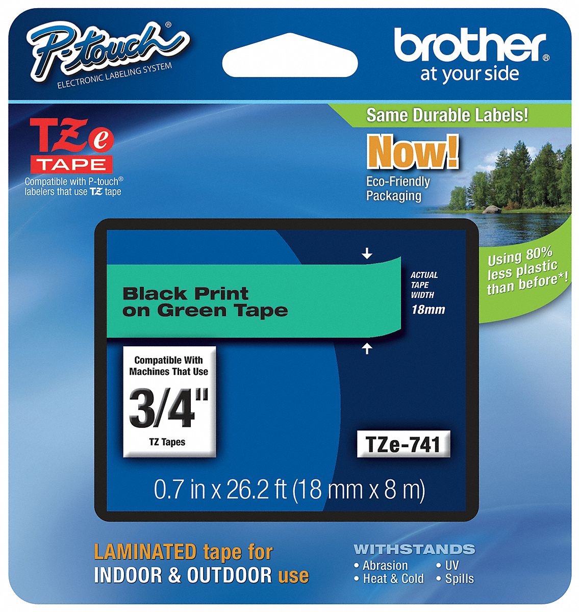Combined Label and Ribbon Cartridge: 3/4 in x 26 1/4 ft, PET, Green (Gloss), Indoor/Outdoor