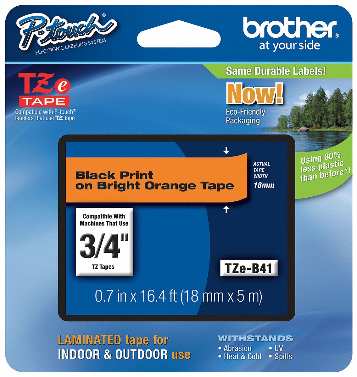 Combined Label and Ribbon Cartridge: 3/4 in x 16 3/8 ft, PET, Fluorescent Orange (Gloss)