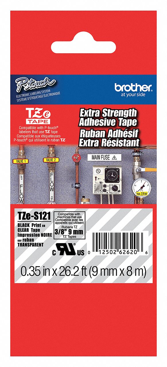 Combined Label and Ribbon Cartridge: 3/8 in x 26 1/4 ft, PET, Clear (Gloss), Indoor/Outdoor