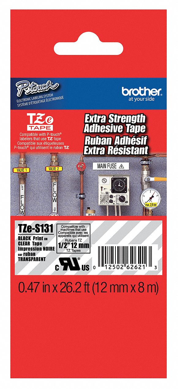 Combined Label and Ribbon Cartridge: 1/2 in x 26 1/4 ft, PET, Clear (Gloss), Indoor/Outdoor