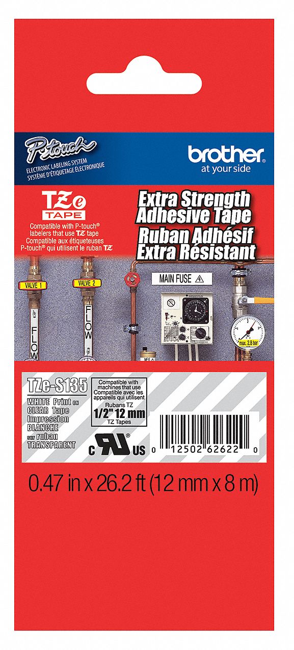 Combined Label and Ribbon Cartridge: 1/2 in x 26 1/4 ft, PET, Clear (Gloss), Indoor/Outdoor