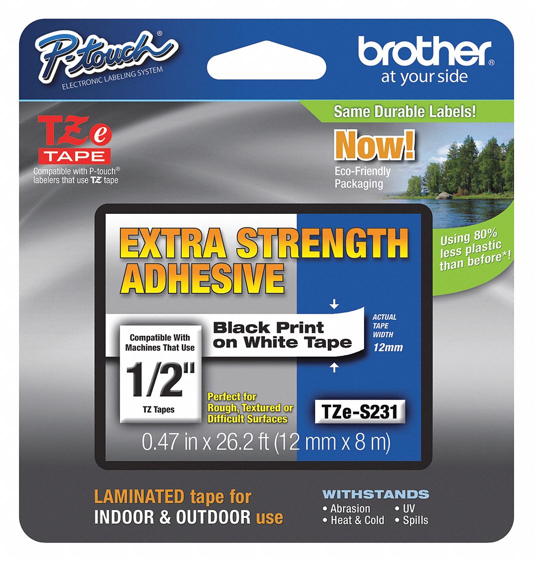 Combined Label and Ribbon Cartridge: 1/2 in x 26 1/4 ft, PET, White (Gloss), Indoor/Outdoor