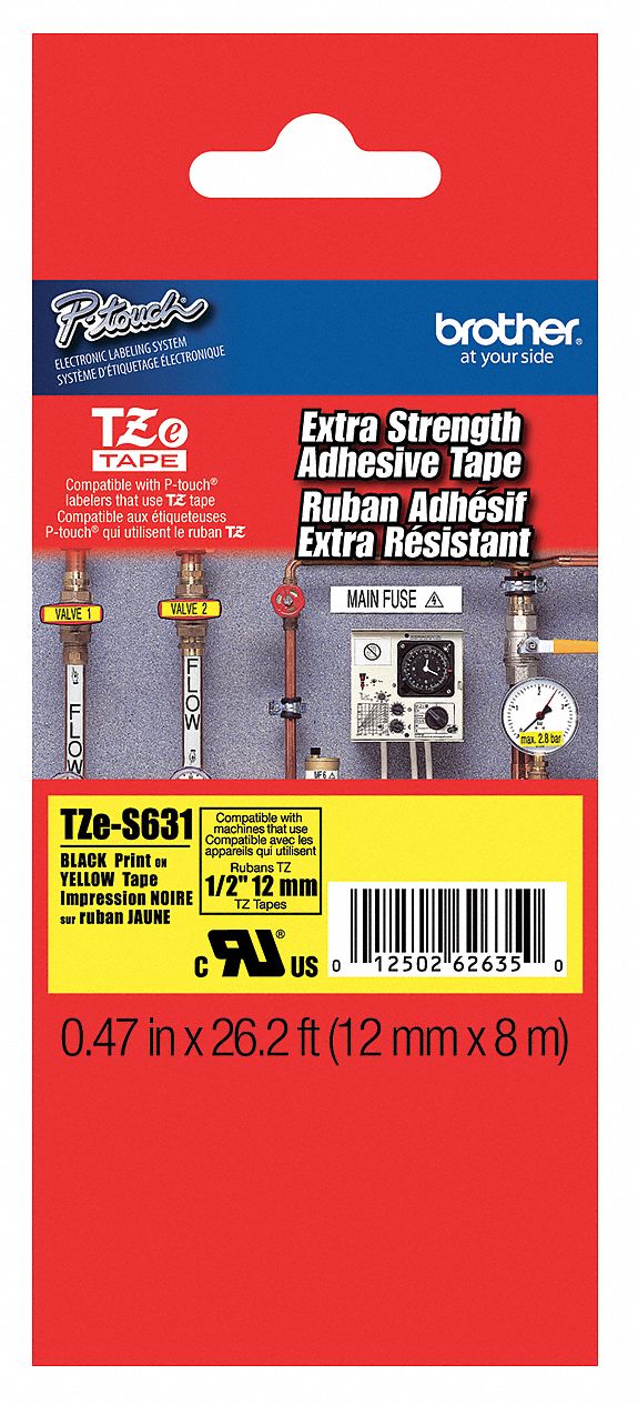 Combined Label and Ribbon Cartridge: 1/2 in x 26 1/4 ft, PET, Yellow (Gloss), Indoor/Outdoor