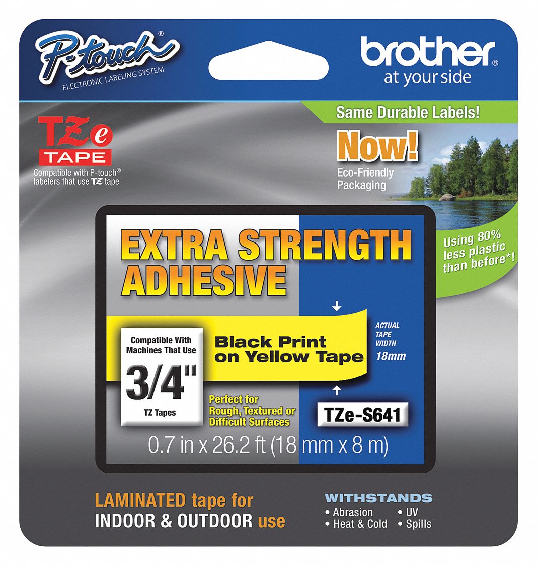 Combined Label and Ribbon Cartridge: 3/4 in x 26 1/4 ft, PET, Yellow (Gloss), Indoor/Outdoor