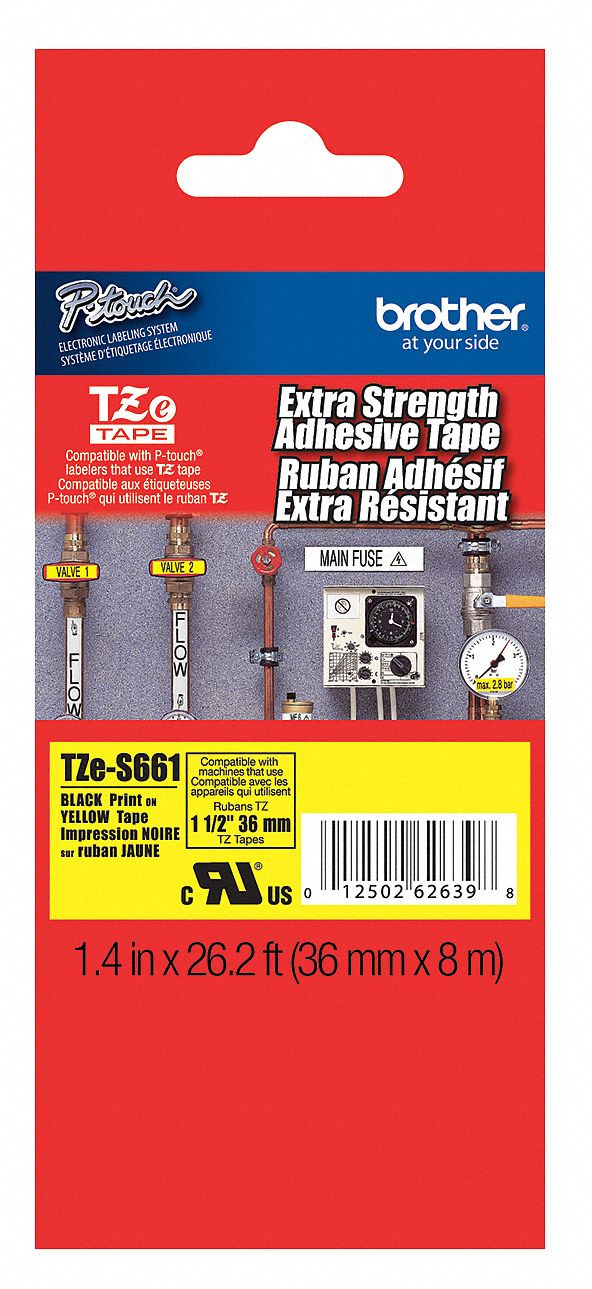 Combined Label and Ribbon Cartridge: 1 1/2 in x 26 1/4 ft, PET, Yellow (Gloss), Indoor/Outdoor