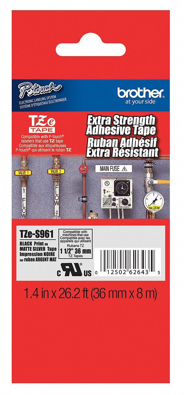 Combined Label and Ribbon Cartridge: 1 1/2 in x 26 1/4 ft, PET, Silver (Gloss), Indoor/Outdoor