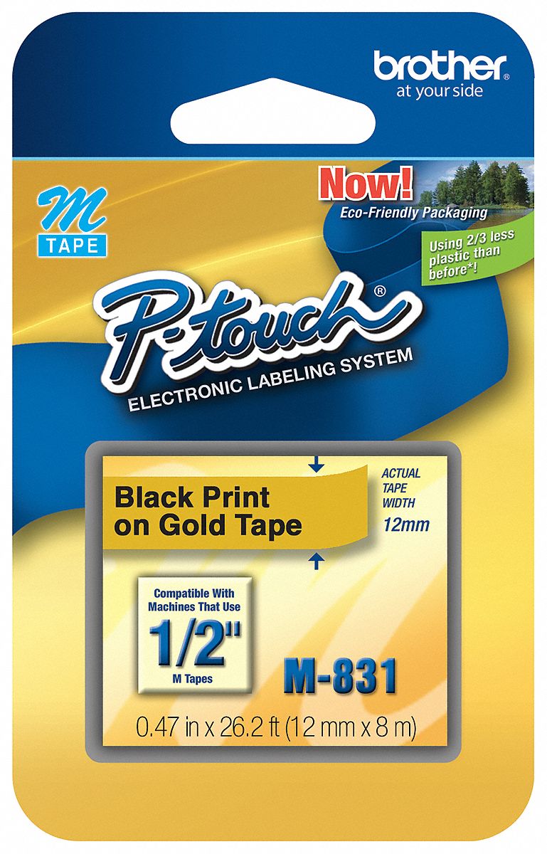 Combined Label and Ribbon Cartridge: 1/2 in x 26 1/4 ft, Thermal Paper, Gold, Indoor/Outdoor