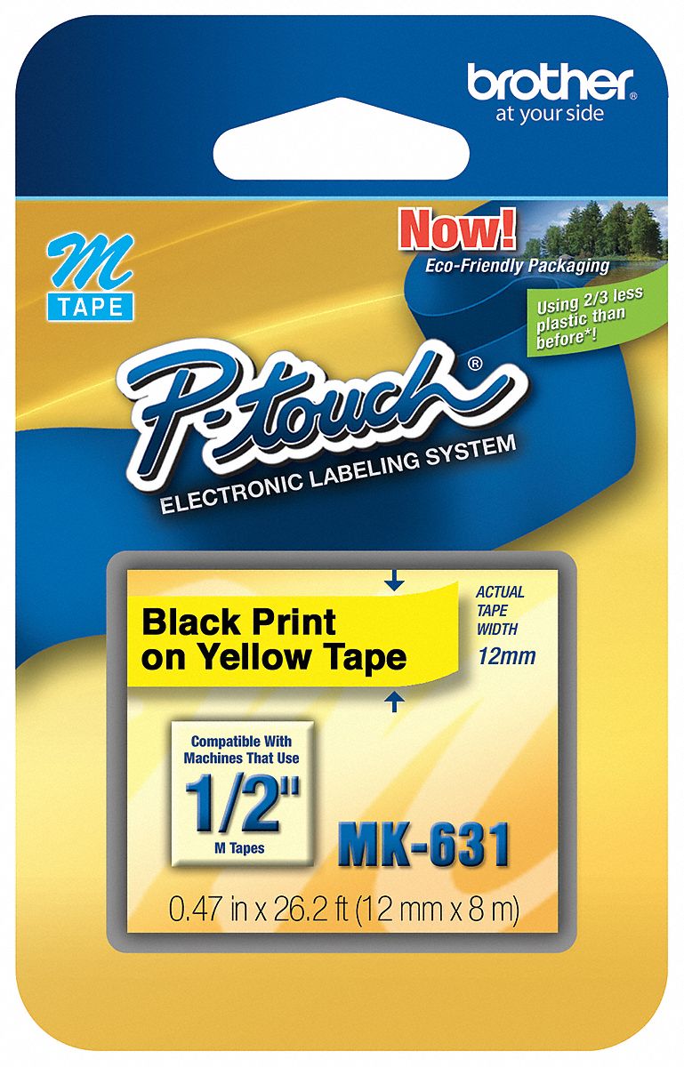 Combined Label and Ribbon Cartridge: 1/2 in x 26 1/4 ft, Thermal Paper, Yellow, Indoor/Outdoor