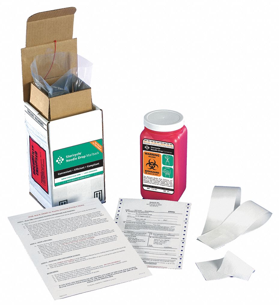 Sharps Mailback System: 0.25 gal Capacity, Red (Container)/White (Disposal Box), Screw On
