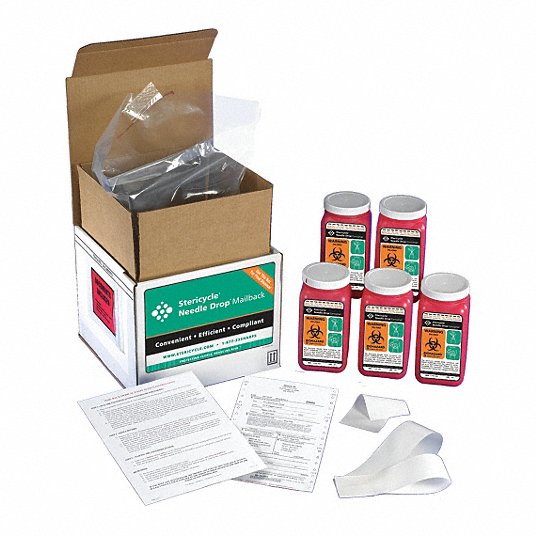 Sharps Mailback System: 0.25 gal Capacity, Red (Container)/White (Disposal Box), Screw On