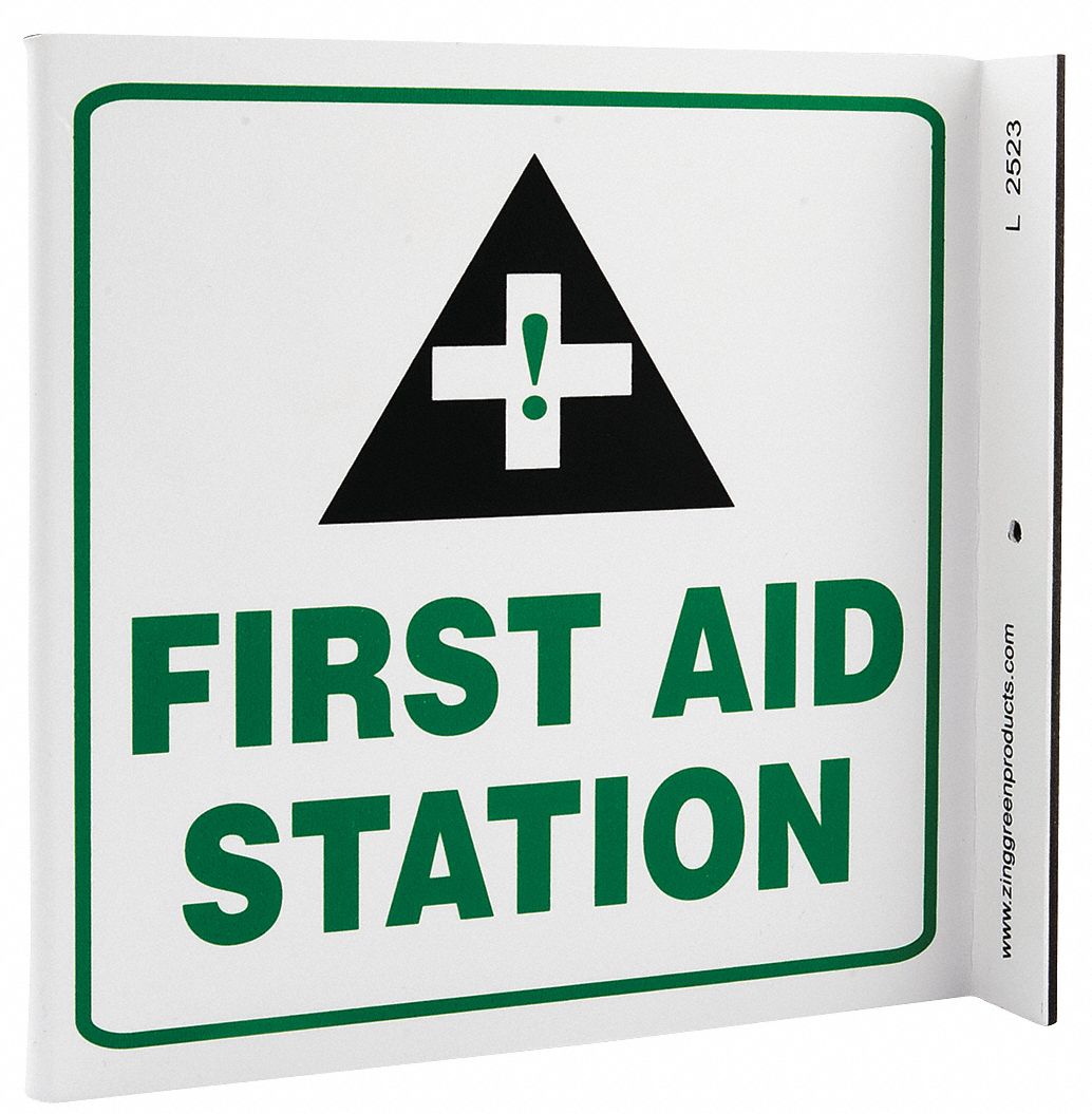 ZING FIRST AID SIGN, PLASTIC, 7 IN WIDTH, 7 IN HEIGHT, WHITE, WITH ...