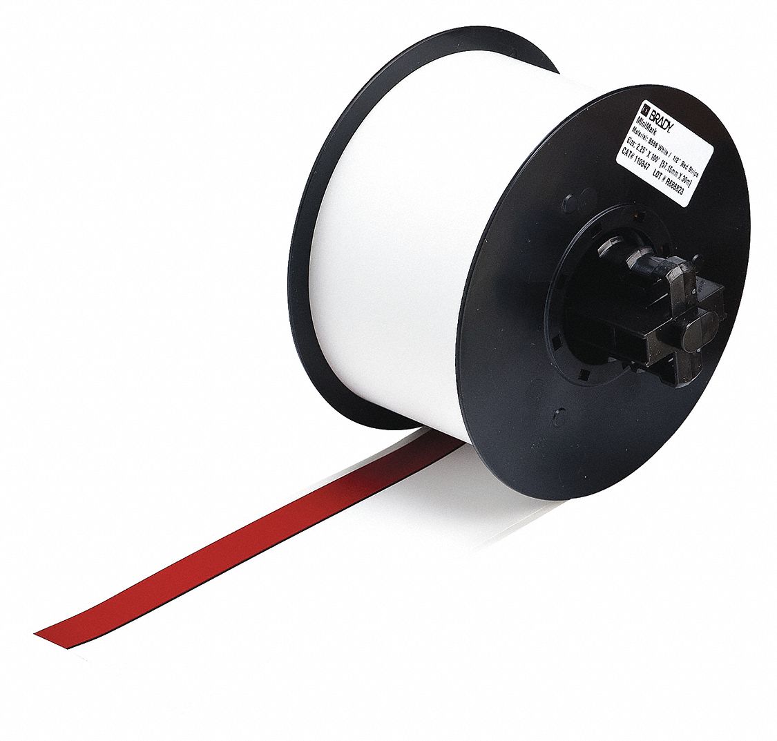 Continuous Label Stock: 2 1/4 in x 100 ft, Vinyl, Red (Gloss)/White (Gloss), Outdoor