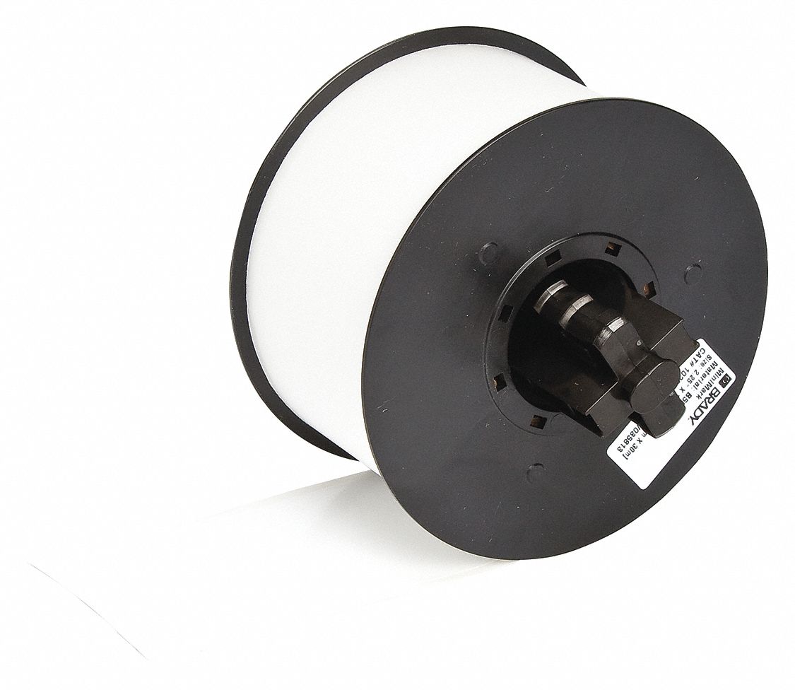 Continuous Label Stock: 2 1/4 in x 100 ft, Vinyl, White (Gloss), Outdoor