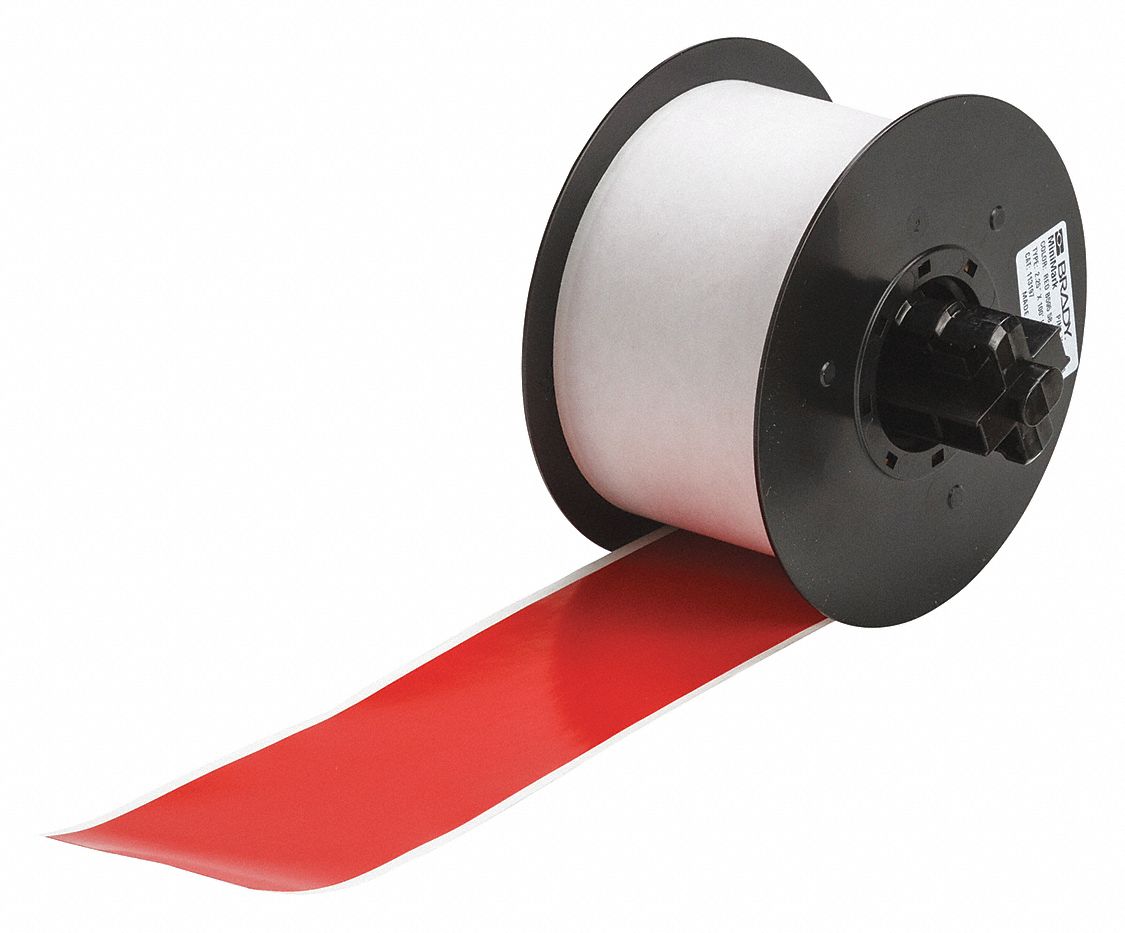 Continuous Label Stock: 2 1/4 in x 100 ft, Vinyl, Red (Gloss), Outdoor