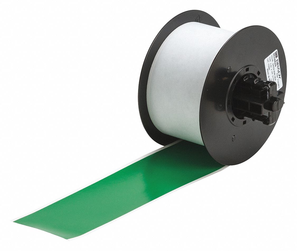 Continuous Label Stock: 2 1/4 in x 100 ft, Vinyl, Green (Gloss), Outdoor