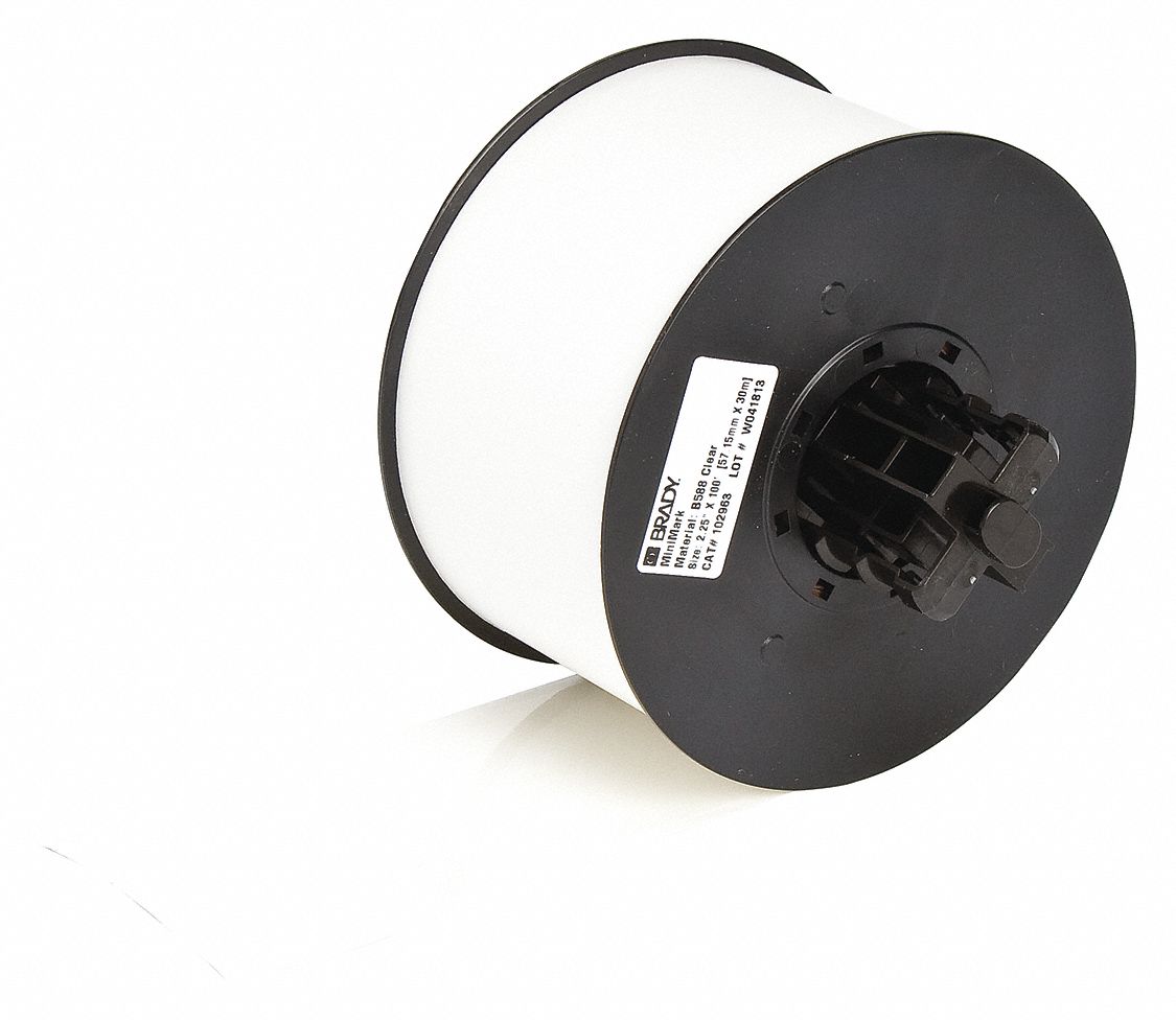 Continuous Label Stock: 2 1/4 in x 100 ft, Vinyl, Clear (Gloss), Outdoor