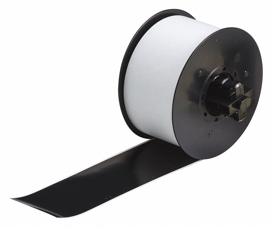 Continuous Label Stock: 2 1/4 in x 100 ft, Vinyl, Black (Gloss), Outdoor