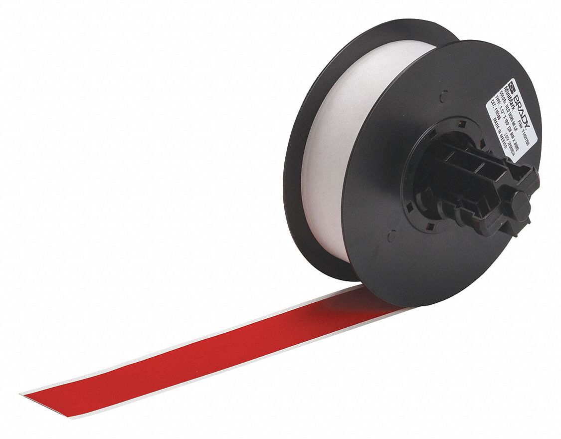 Continuous Label Stock: 1 1/8 in x 100 ft, Vinyl, Red (Gloss), Outdoor