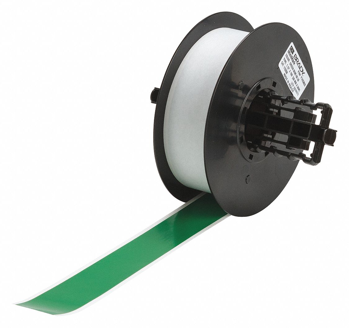 Continuous Label Stock: 1 1/8 in x 100 ft, Vinyl, Green (Gloss), Outdoor