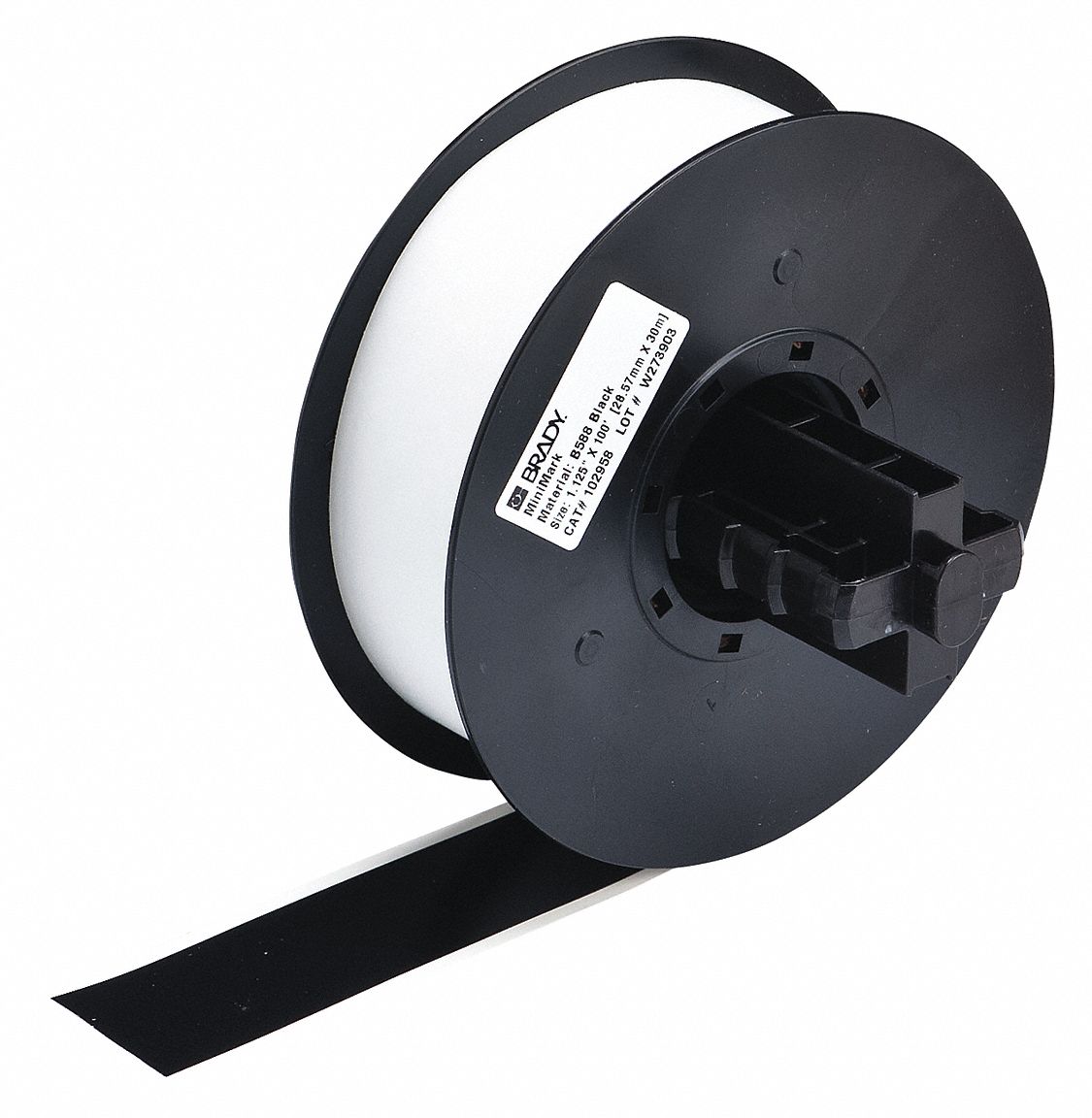 Continuous Label Stock: 1 1/8 in x 100 ft, Vinyl, Black (Gloss), Outdoor