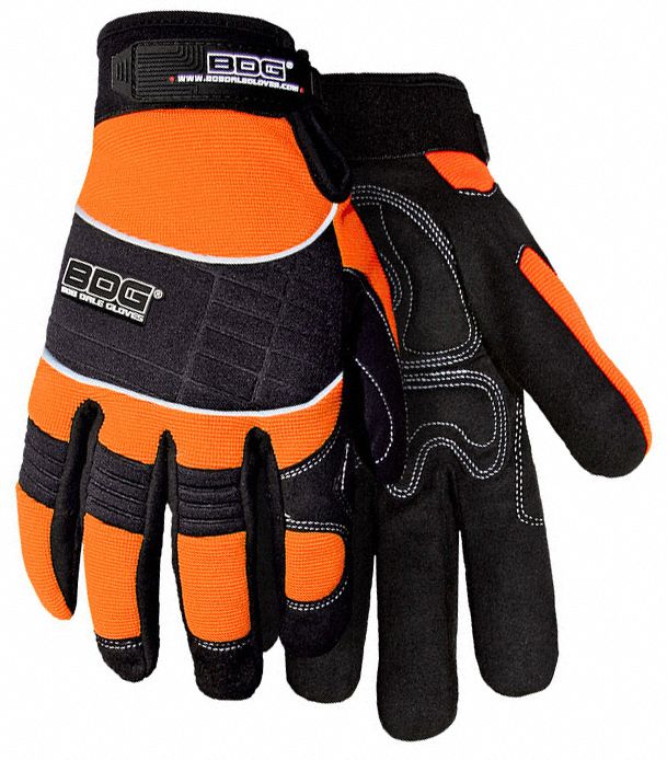 MECHANIC GLOVES, HIGH-VISIBILITY KNUCKLE PIPING, WINTER, SIZE XL, ORANGE/BLACK