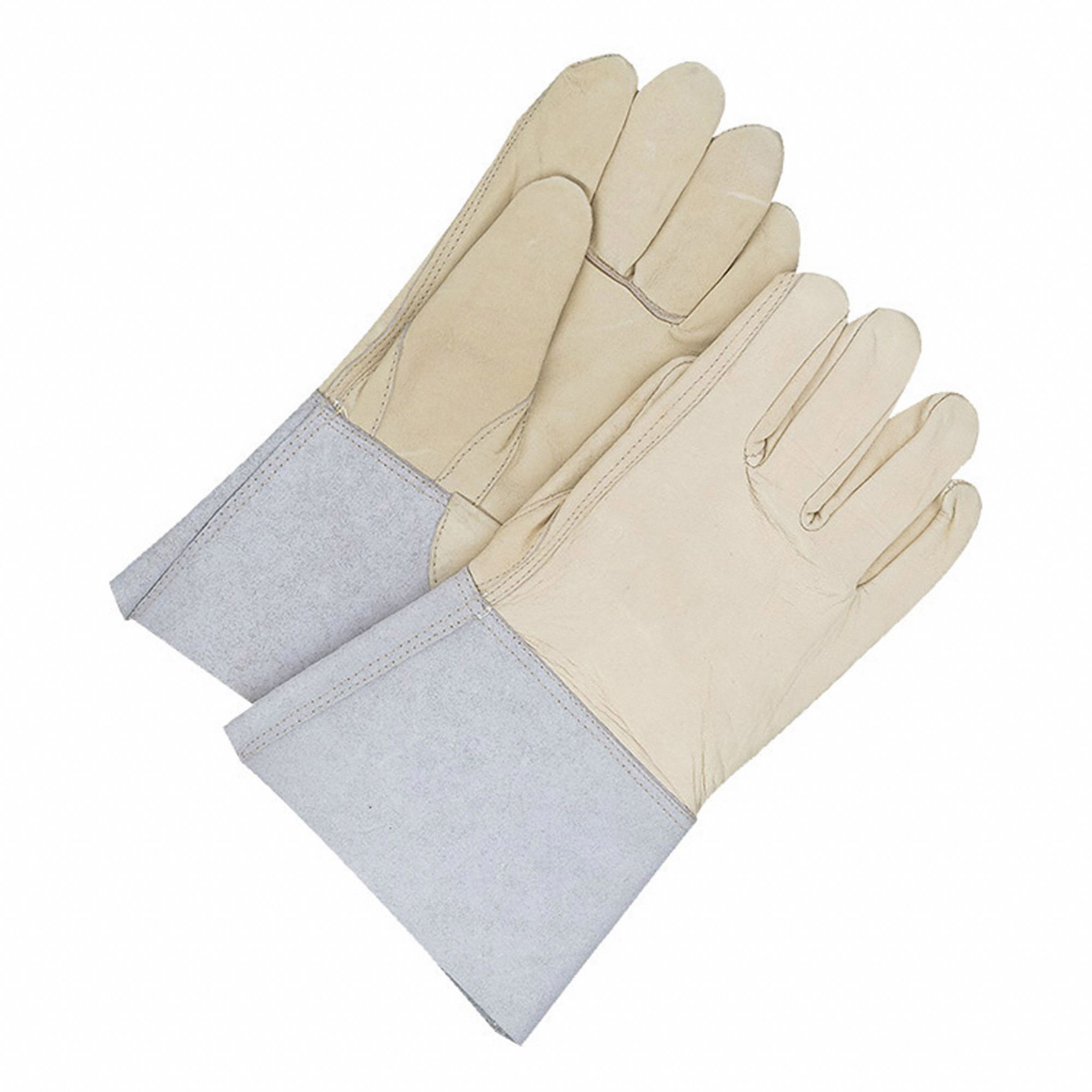 GANDER WELDER GLOVES, BEIGE, S, 9, LEATHER, COWHIDE, GAUNTLET CUFF, C100 THINSULATE