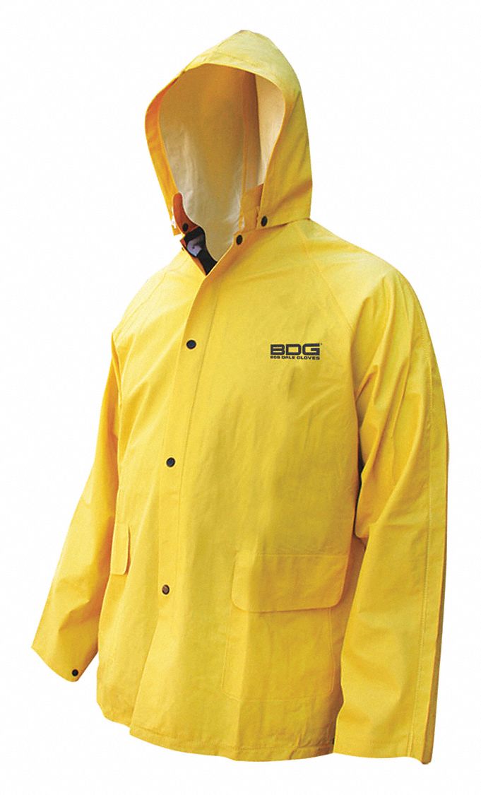 RAIN JACKET, FIRE-RESISTANT, DETACHABLE HOOD, RUSTPROOF HARDWARE, SIZE XXXL, PVC/POLYESTER