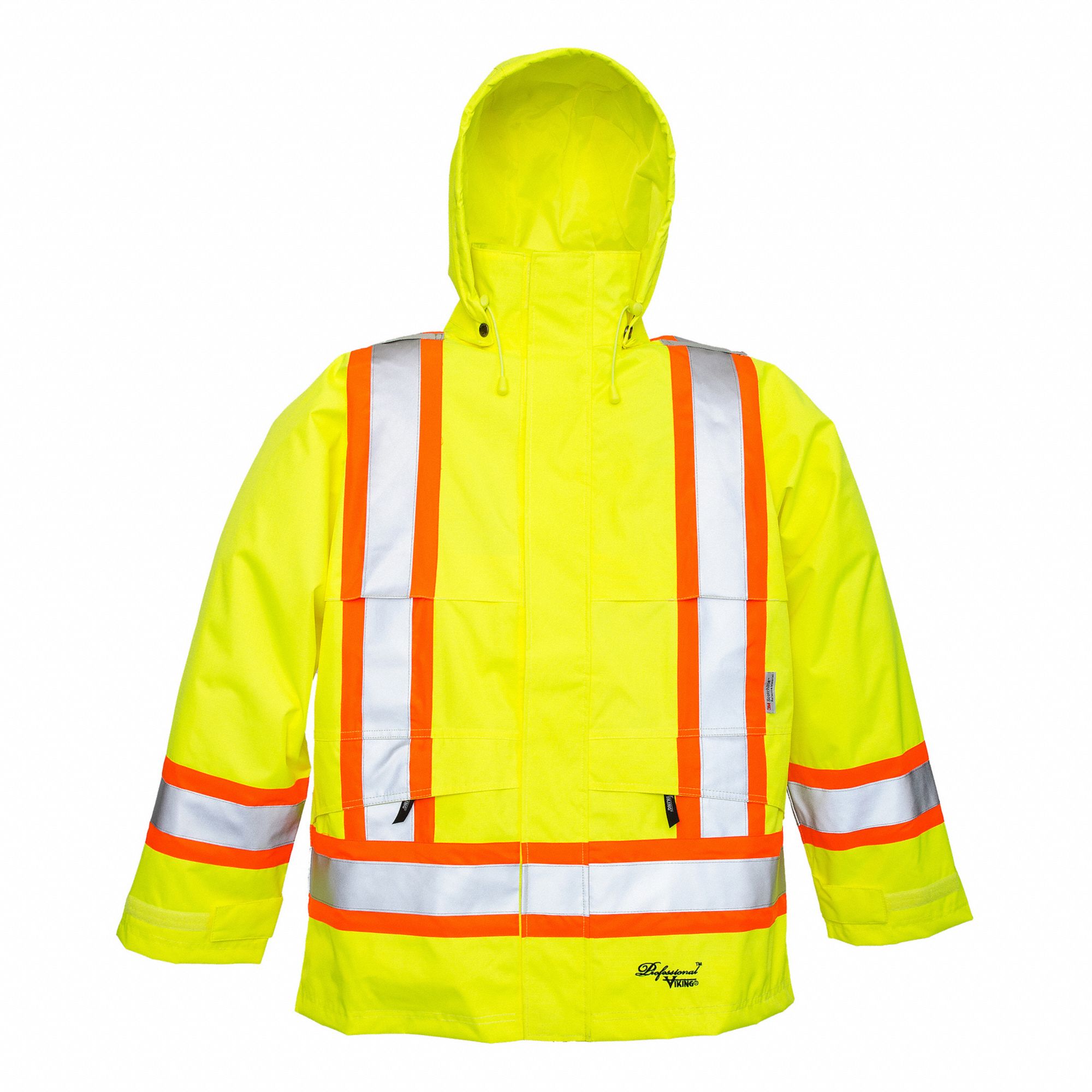 MEN'S RAIN JACKET, CSA, HI-VIS, SZ XS/CHEST 38 TO 40 IN/33 IN L, NEON GRN, POLYESTER/NYLON