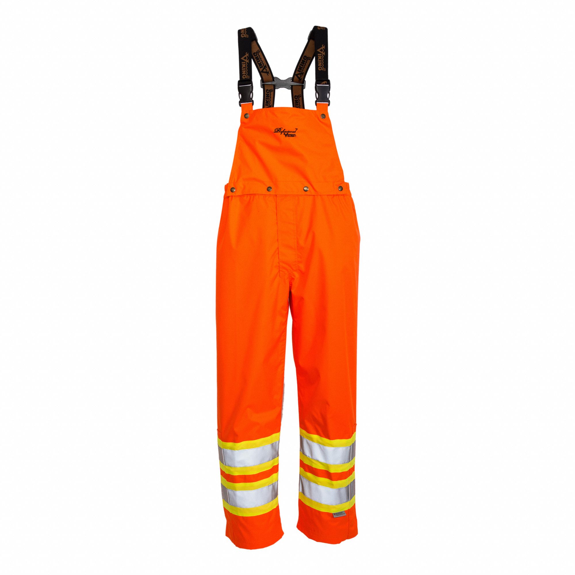 SAFETY/RAIN BIB PANTS, MEN'S, HI-VIS, CSA, SZ L/WAIST 36 IN/INSEAM 32 IN, ORNG, 300D POLY/PU