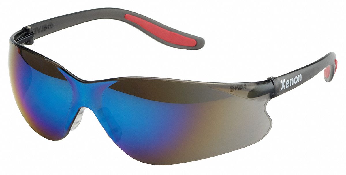 XENON Safety Glasses, Blue Mirror, Uncoated 13D090SG14M Grainger