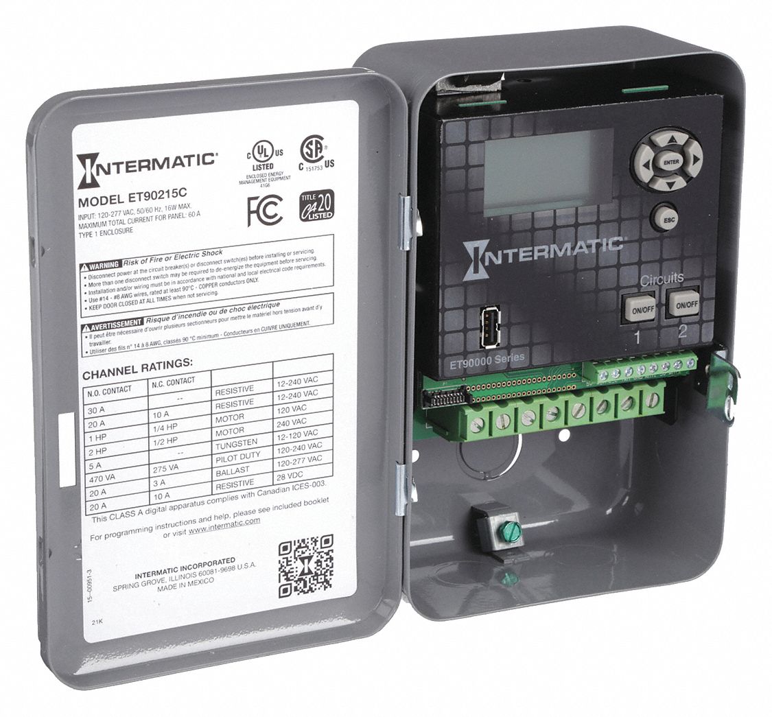 INTERMATIC, 2 Channels, 120 to 277V AC, Electronic Timer 13D104