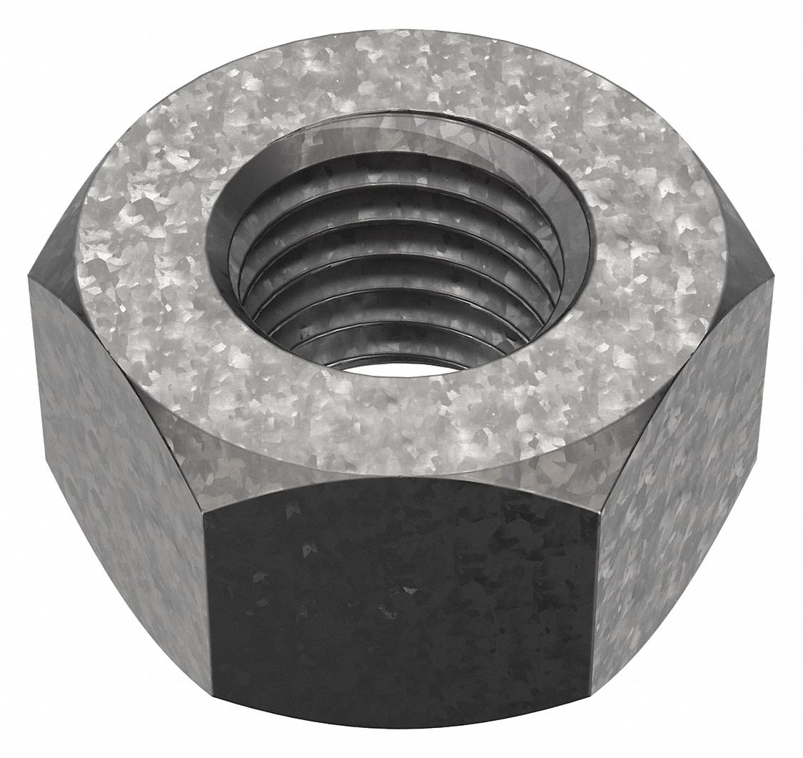 Hex Nut: Std Hex, 1 1/8"-7 Thread, 1 11/16 in Hex Wd, 31/32 in Hex Ht, Steel, Grade 2, Std, 5 PK