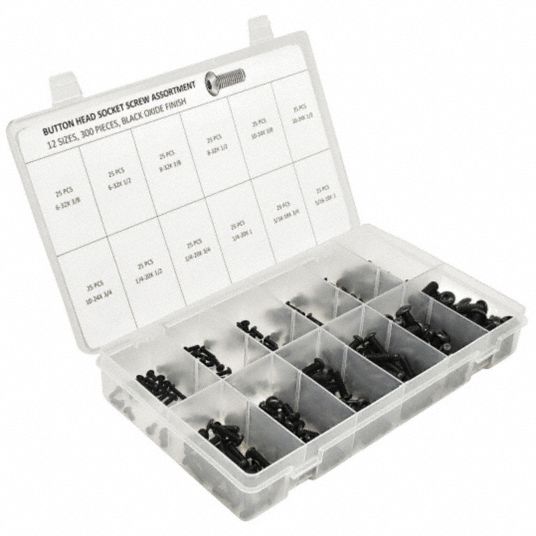 KERR LAKESIDE Cap Screw Assortment: Alloy Steel, Black Oxide, Button ...