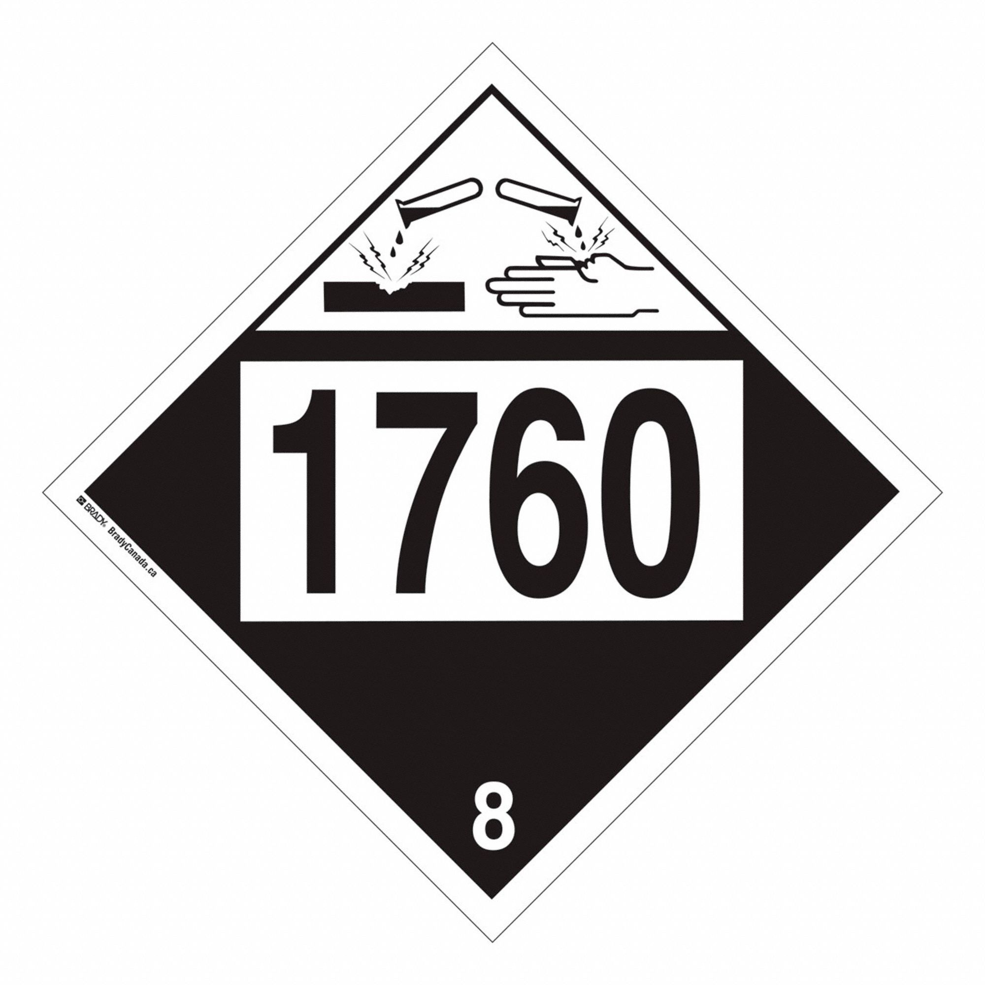 PLACARD CORROSIVE CL 8 RD 10 3/4 SQ