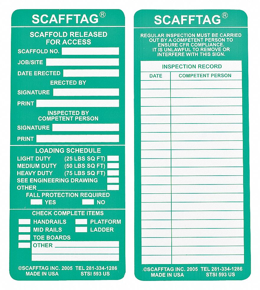 BRADY SCAFFTAG STANDARD INSERTS - Safety Tags - BDY104113 | SCAF ...