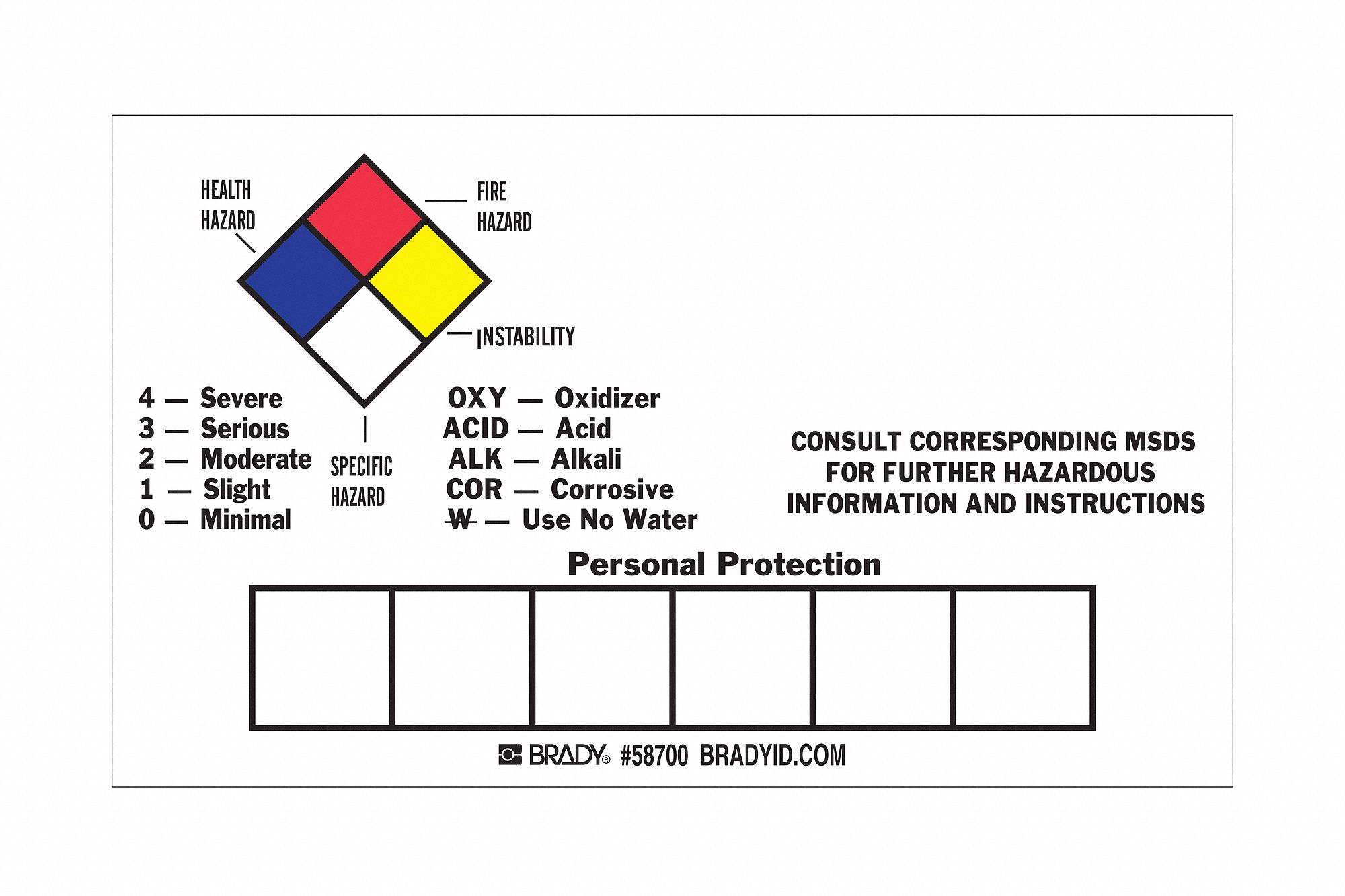 BRADY WHMIS 3X5 NFPA WRITE ON 50/PK - Right-To-Understand Labels ...